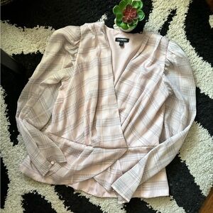 Express Light Pink/Grey/White Wrap Blouse Large